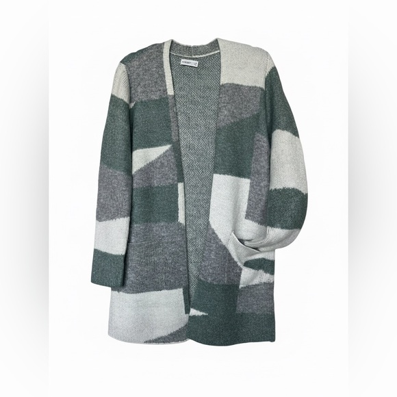 ✨ Nine West Cozy Patchwork Cardigan – Teal/Gray/White (NWT) ✨ - Picture 3 of 9
